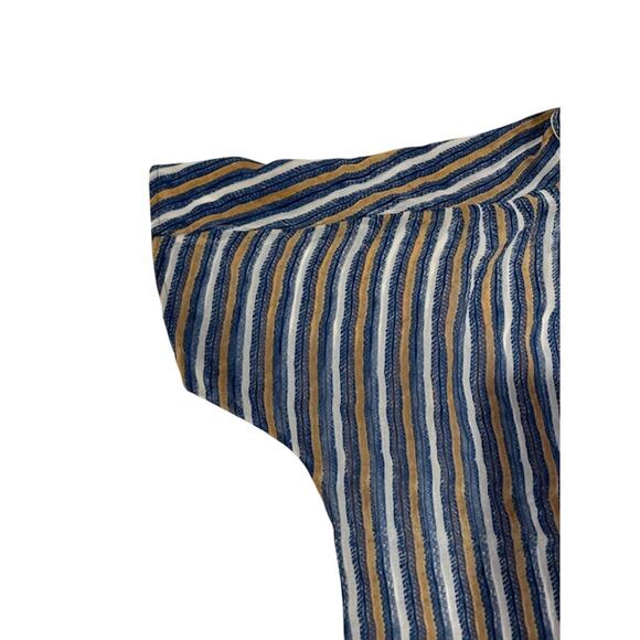 TOMMY BAHAMA Blue Sheer Short Sleeve Collarless Stripe Button Front Shirt LARGE - Picture 9 of 9